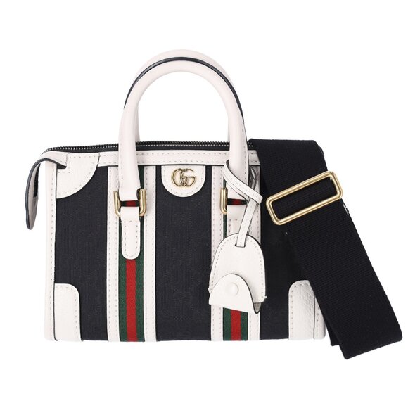 GUCCI Ophidia Mini Top Handle Handbag 715771 Denim Black White Multi - Picture 1 of 8